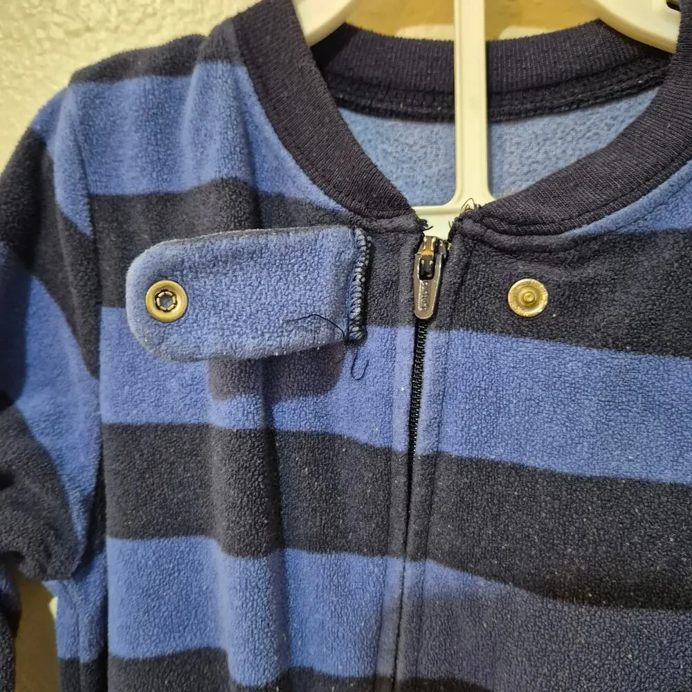 ​Carter's Baby Boy Fleece Footed Pajamas 24 Months Blue Striped Dinosaur Sleeper